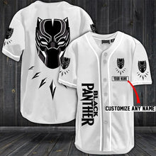 Load image into Gallery viewer, BLACK PANTHER LOGO BASEBALL SHIRT CUSTOM NAME