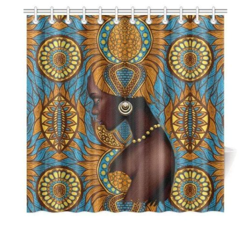 BLACK GIRL FLORAL SHOWER CURTAIN