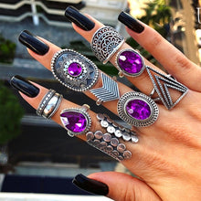 Load image into Gallery viewer, Bohemia Women Rings Fashion Crystal Metal Moon Crown Leaf Feather Crystal Gems  Joint Ring Set Party Jewelry Ring Set For Women