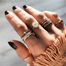 Load image into Gallery viewer, Bohemia Women Rings Fashion Crystal Metal Moon Crown Leaf Feather Crystal Gems  Joint Ring Set Party Jewelry Ring Set For Women