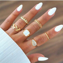 Load image into Gallery viewer, Bohemia Women Rings Fashion Crystal Metal Moon Crown Leaf Feather Crystal Gems  Joint Ring Set Party Jewelry Ring Set For Women